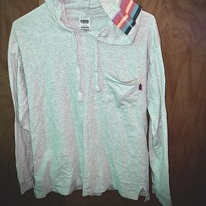 Victoria Secret PINK Campus Long Sleeve Hoodie Tee Gray Logo Sleeve